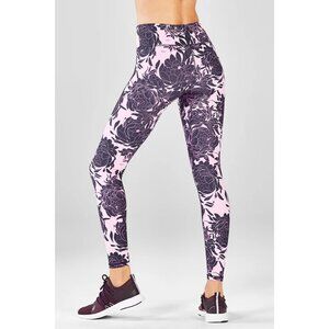 FABLETICS PowerHold Leggings L Mid Rise Peony Print Pink Black Stretch